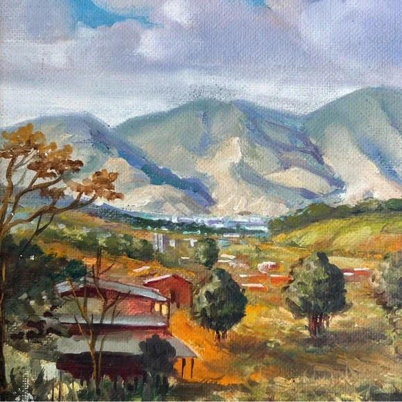 Vintage Vitti Giovanni Oil Painting Landscape Mountains Cabin Barn Framed Painting